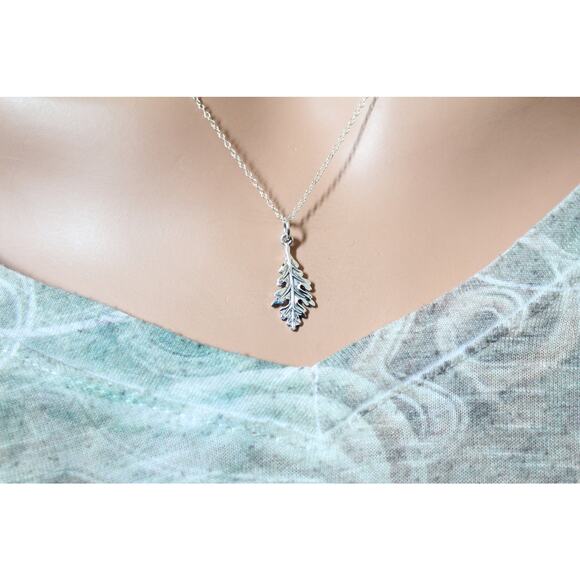 Sterling Silver Oak Leaf Necklace, Silver Oak Leaf Necklace - Picture 5 of 5